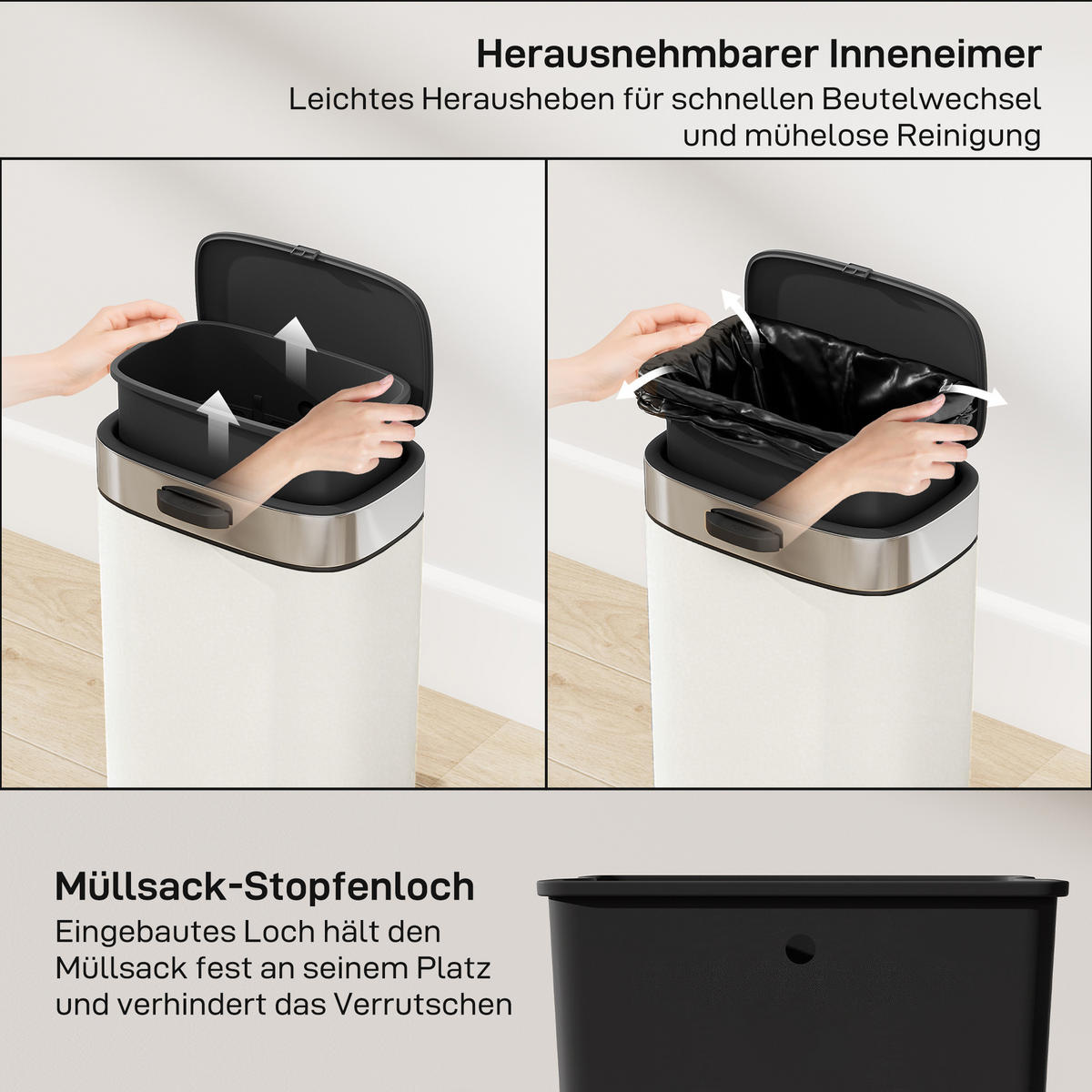 MÜLLEIMER Creme 21.5/19.5/30.0 cm - Creme, Metall (19.5/30/21.5cm) - HOMCOM
