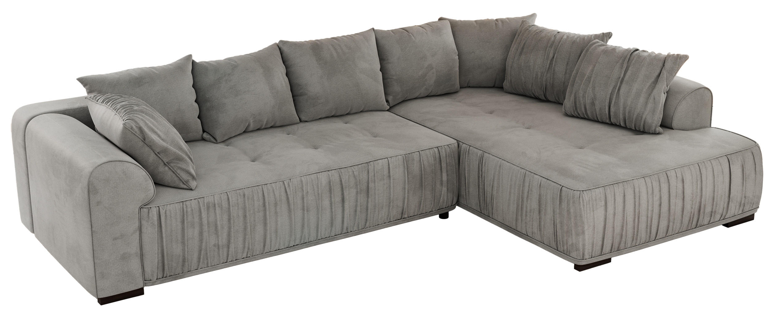 ECKSOFA ORTA Hellgrau Velvet - Rechts - Hellgrau/Schwarz, Textil (200/325cm) - MKS