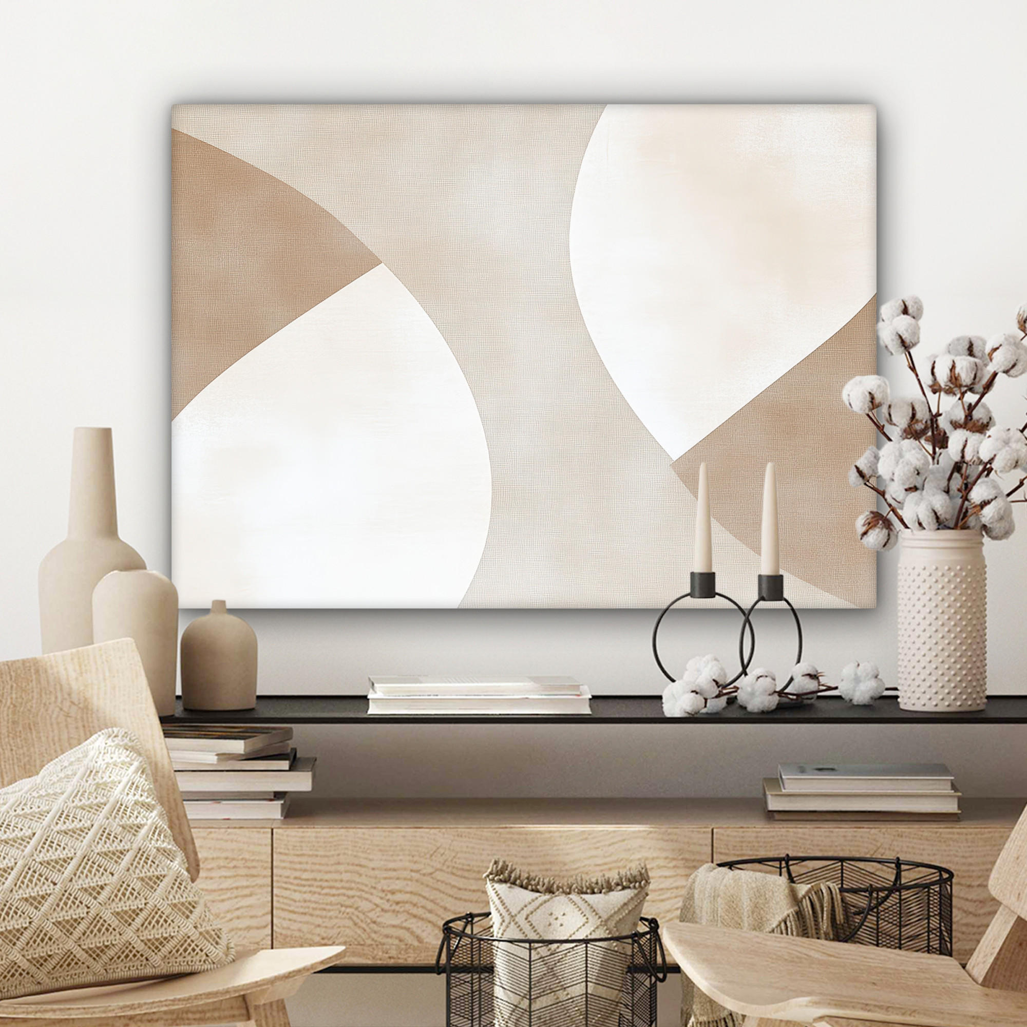 LEINWANDBILD Braun - Japandi - Abstrakt Wandbilder 80x60 cm - Sandfarben, Textil (80/60cm) - MuchoWow