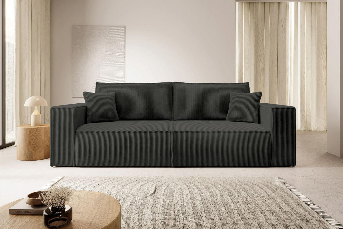 SOFA FARESE Dunkelgrau mit Cordbezug - Dunkelgrau, Textil/Metall (257/85/102cm) - Selsey