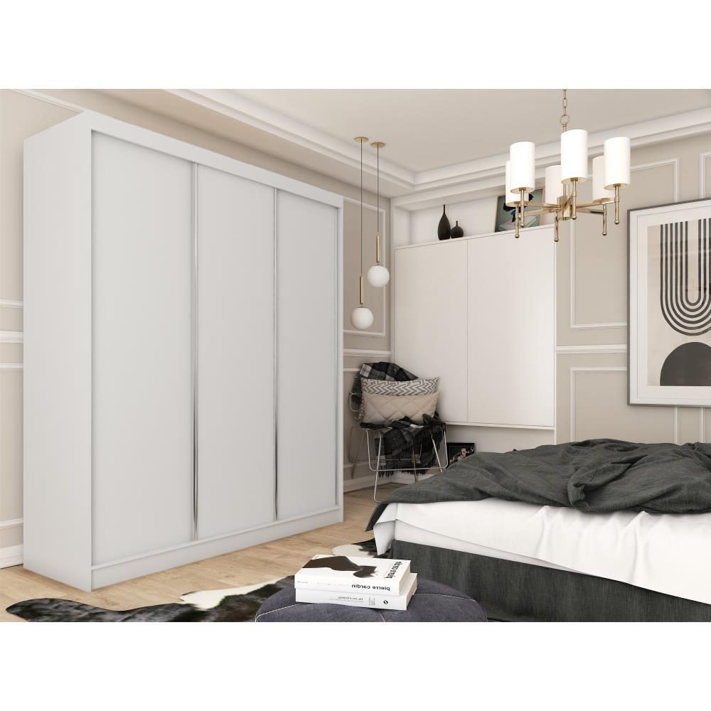 SCHWEBETÜRENSCHRANK Mario 240/216/61 weiß mit Schubladen - Weiß, Holzwerkstoff (240/216/61cm) - Beautysofa