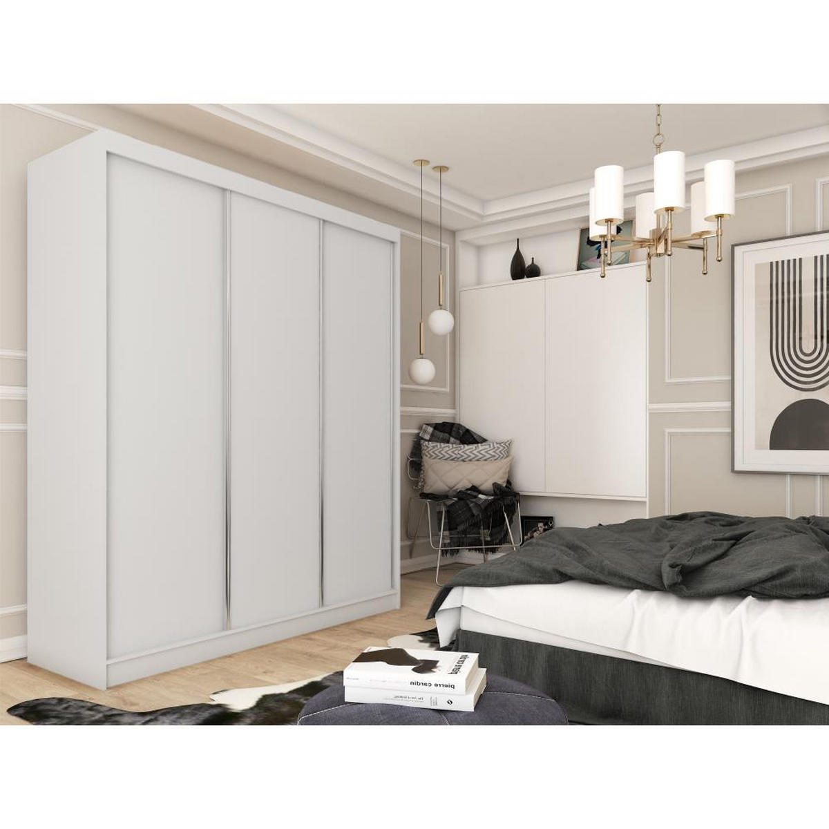 SCHWEBETÜRENSCHRANK Mario 240/216/61 weiß mit Schubladen - Weiß, Holzwerkstoff (240/216/61cm) - Beautysofa