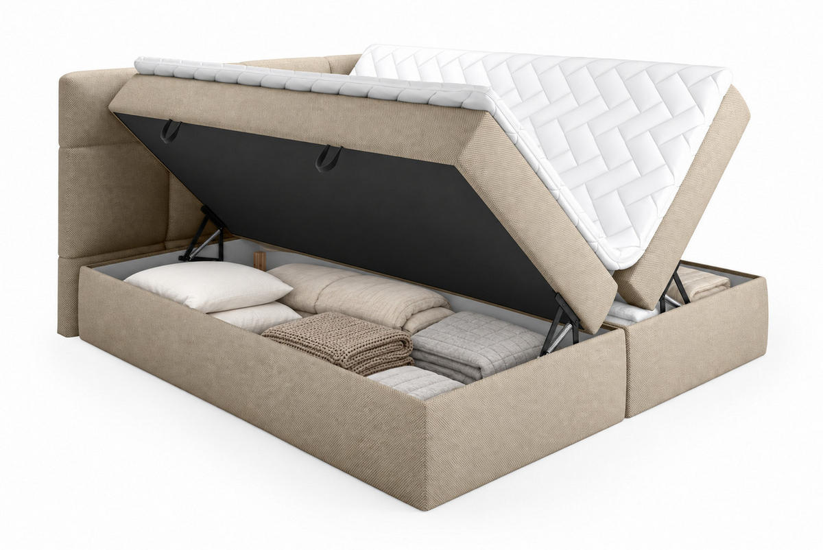 BOXSPRINGBETT RUHE 180x200 cm mit Bettkasten und HR-Topper – Graubeige - Beige, Kunststoff/Textil (180/200cm) - MebleHot