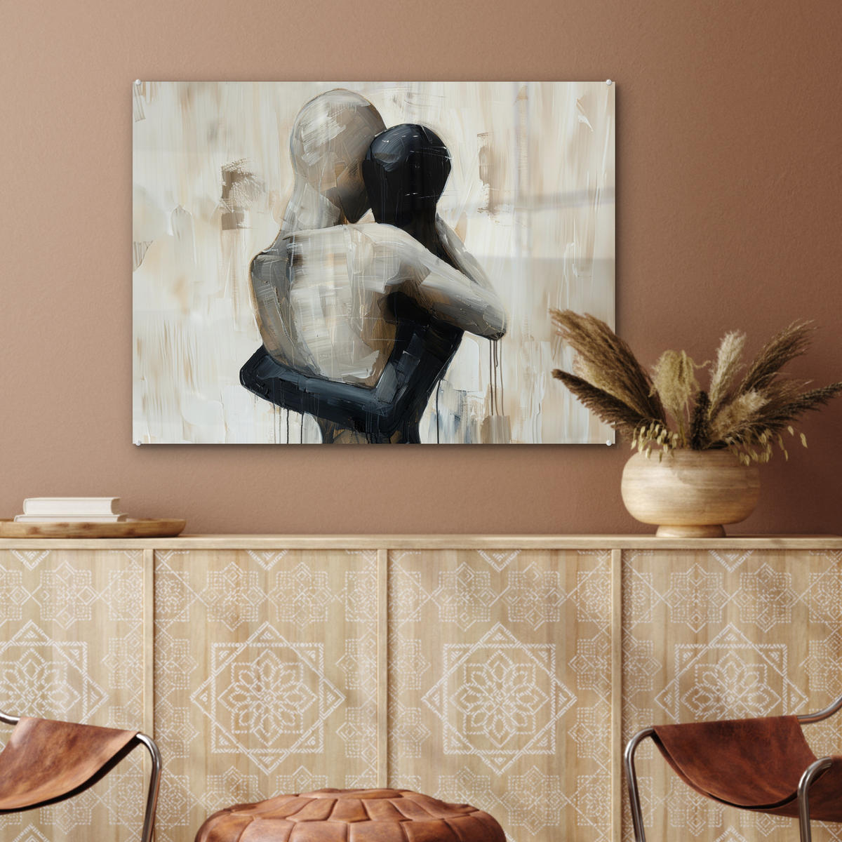 ACRYLGLASBILD Abstrakt - Liebe - Schwarz und weiß - Modern 80x60 cm - Schwarz, Glas (80/60cm) - MuchoWow