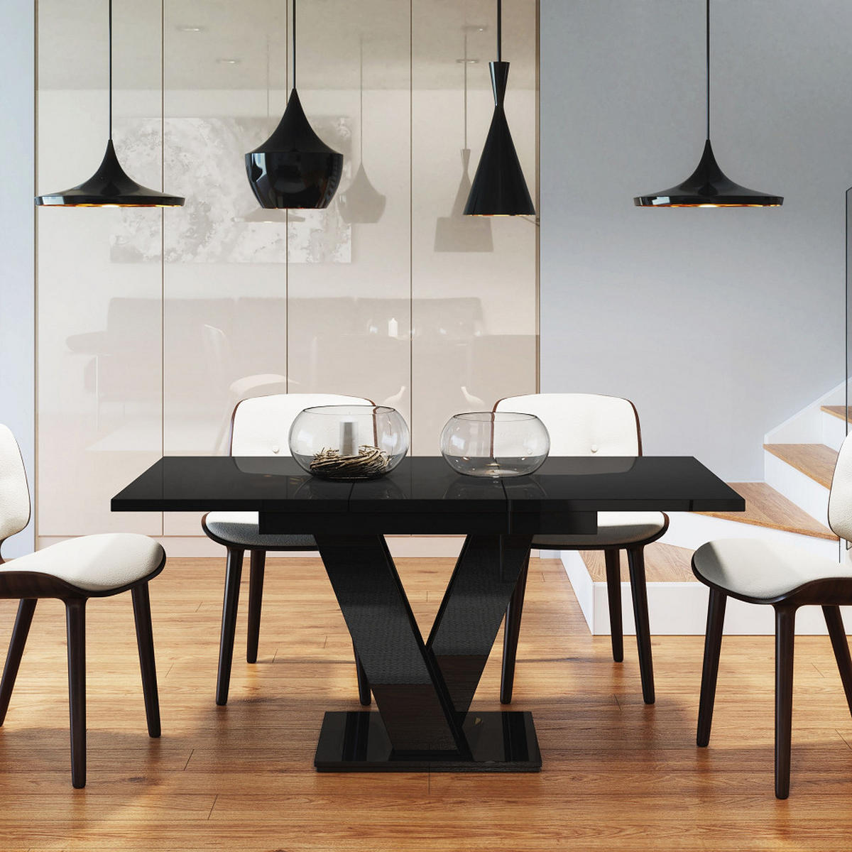 ESSTISCH Schwarz Hochglanz Ausziehbar 120 - 160 cm - Schwarz Hochglanz, Holzwerkstoff (120/80/75cm) - PROSPERO