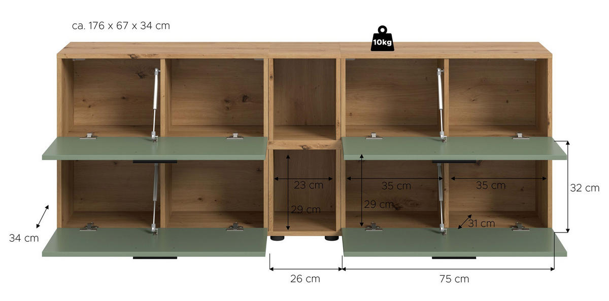 WOHNWAND The One Smoke Green 176/34/67 cm - Braun, Holzwerkstoff (176/67/34cm) - Xonox
