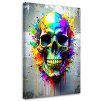 LEINWANDBILD Bunte Totenkopf Abstrakt 40x60cm - Multicolor, Textil (40/60cm) - Feeby