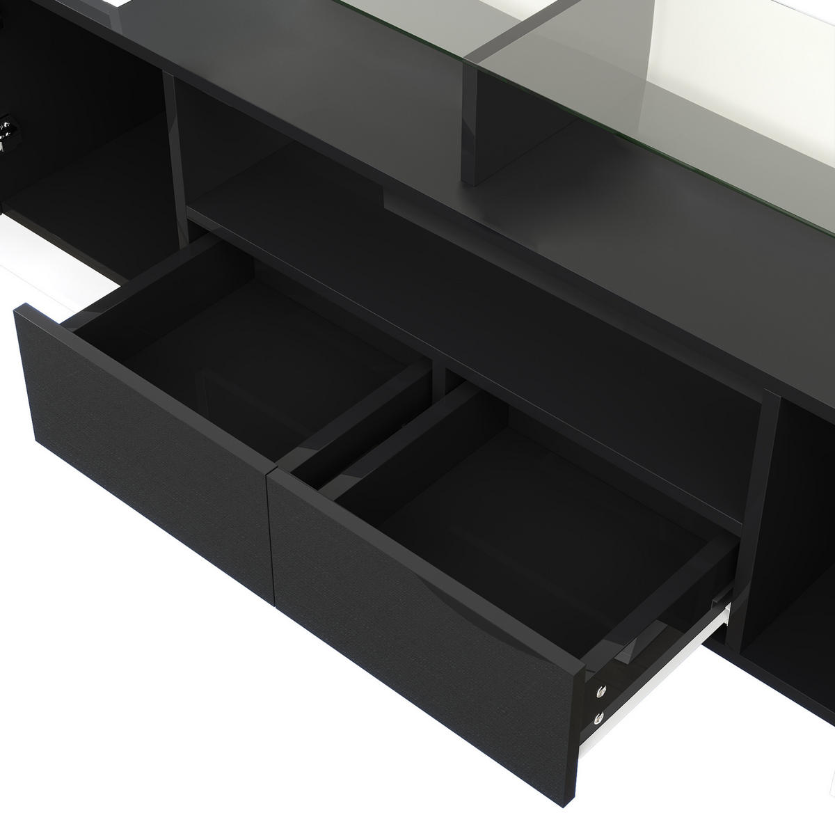 LOWBOARD 200/35/60 cm Weiß/Schwarz aus Spanplatte mit LED-Beleuchtung - Schwarz, Holzwerkstoff (35/60/200cm) - OKMYHOME