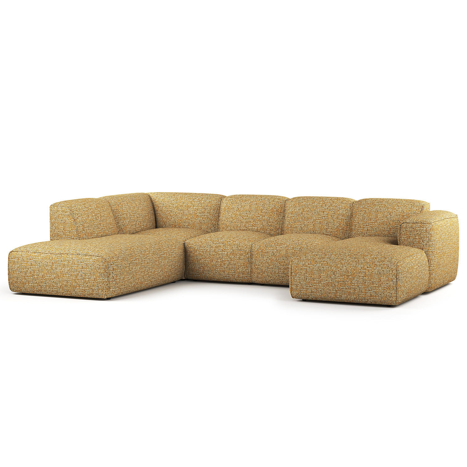 WOHNLANDSCHAFT mit Longchair - Schwarz/Honig, Kunststoff/Textil (325/71/235cm) - home24