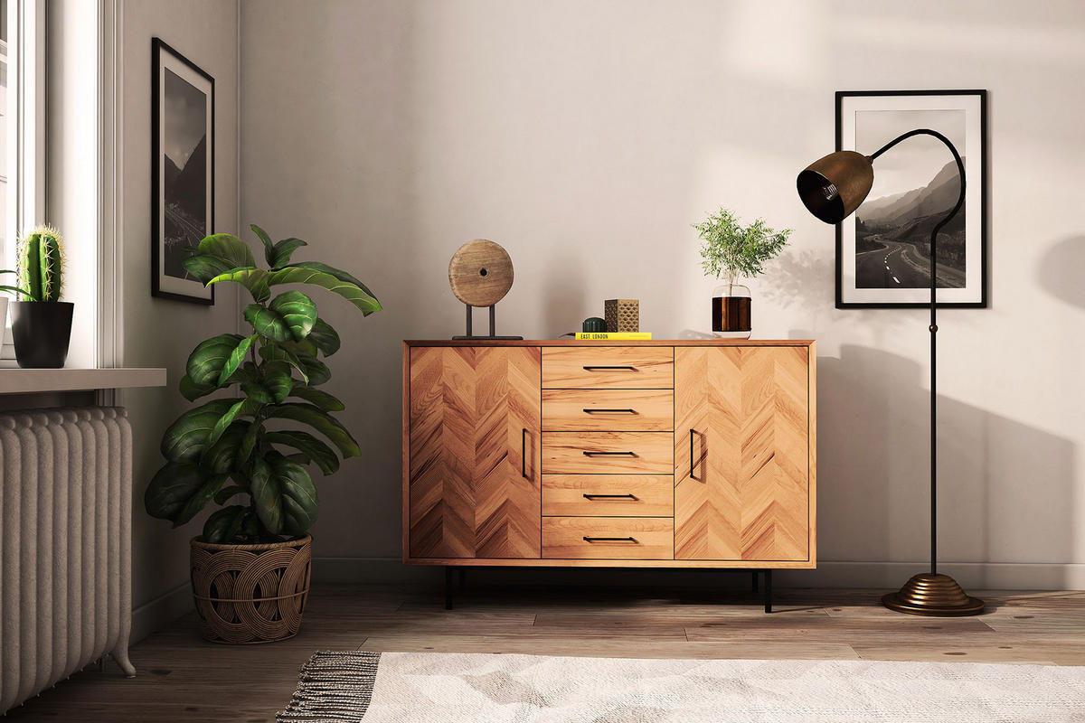 KOMMODE BREIT LEON Kernbuche - Kernbuche, Holz (144/95/45cm) - byoak