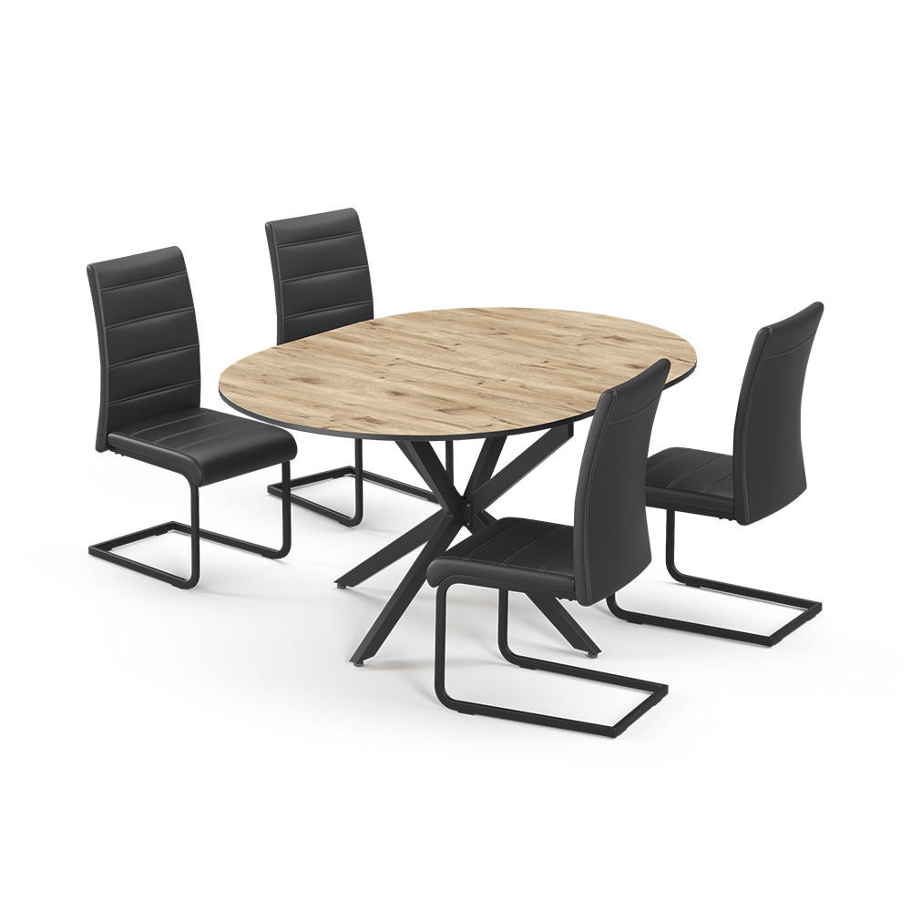 Vicco JÍDELNÍ STŮL SESTAVA Loyd, Rustikální dub/Černá, 120 x 120 cm se 4 jídelními židlemi, černé
