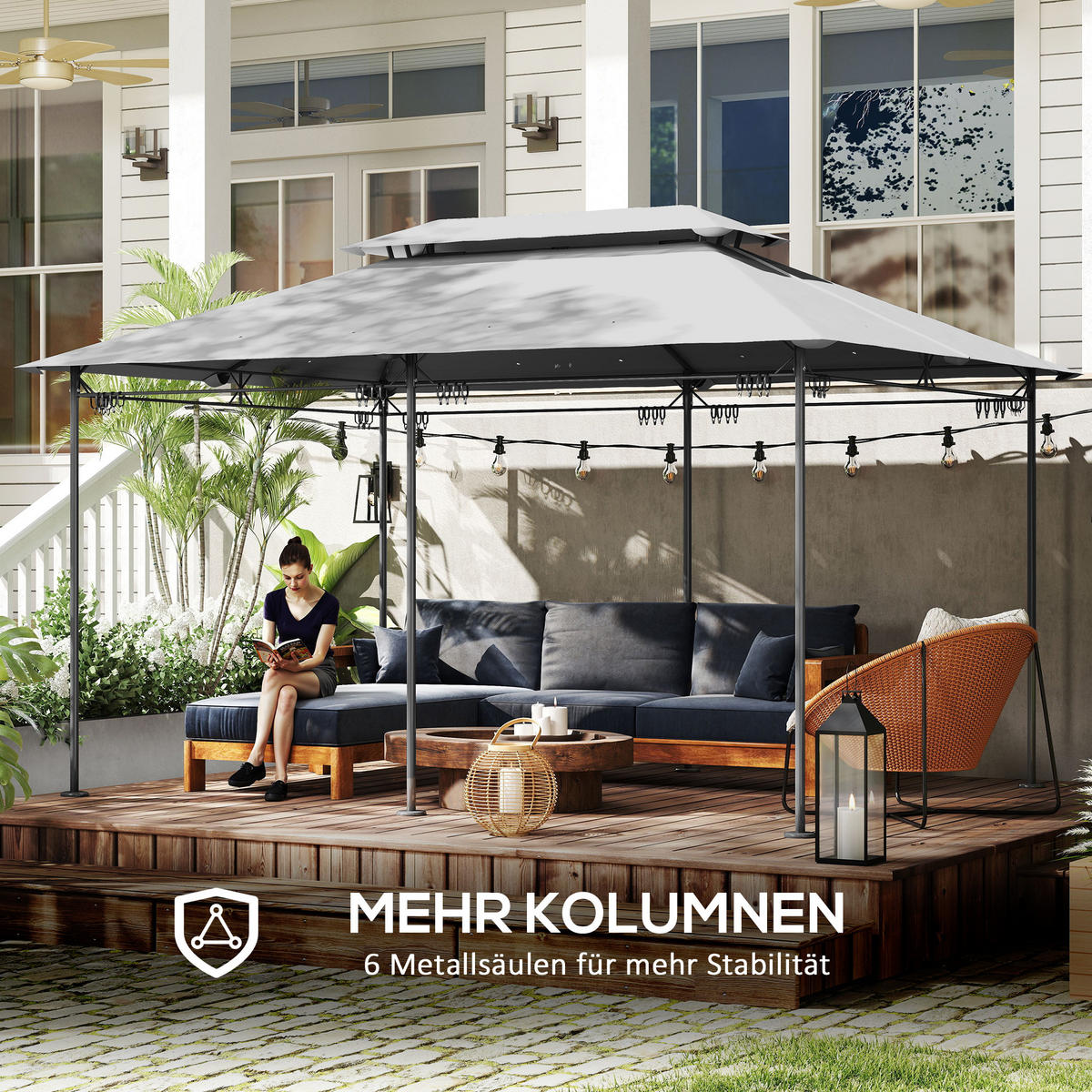 PAVILLON Metall Polyester Dunkelgrau - Dunkelgrau, Textil/Metall (297/273/397cm) - Outsunny