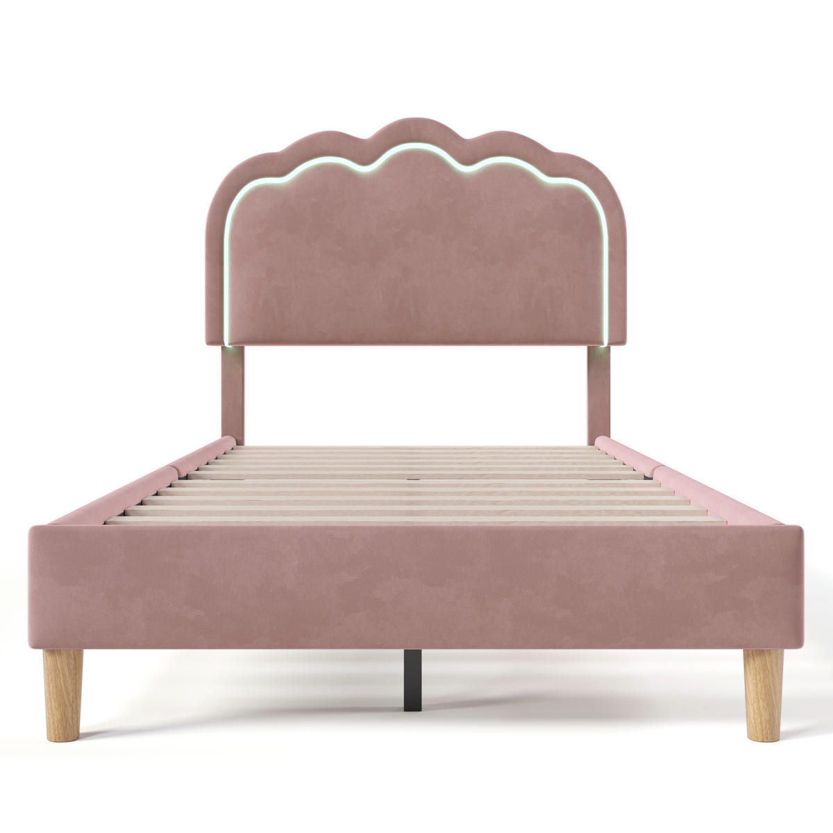 POLSTERBETT aus Samt 90x200 cm in Rosa mit LED-Beleuchtung - Rosa, Textil (90/200cm) - Modfu