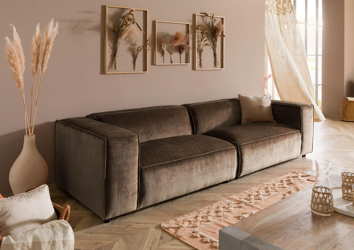 SOFA 3-Sitzer 286x103x69 Cord taupe VALENCIA - Taupe, Holzwerkstoff (286/69/103cm) - Massivmoebel24
