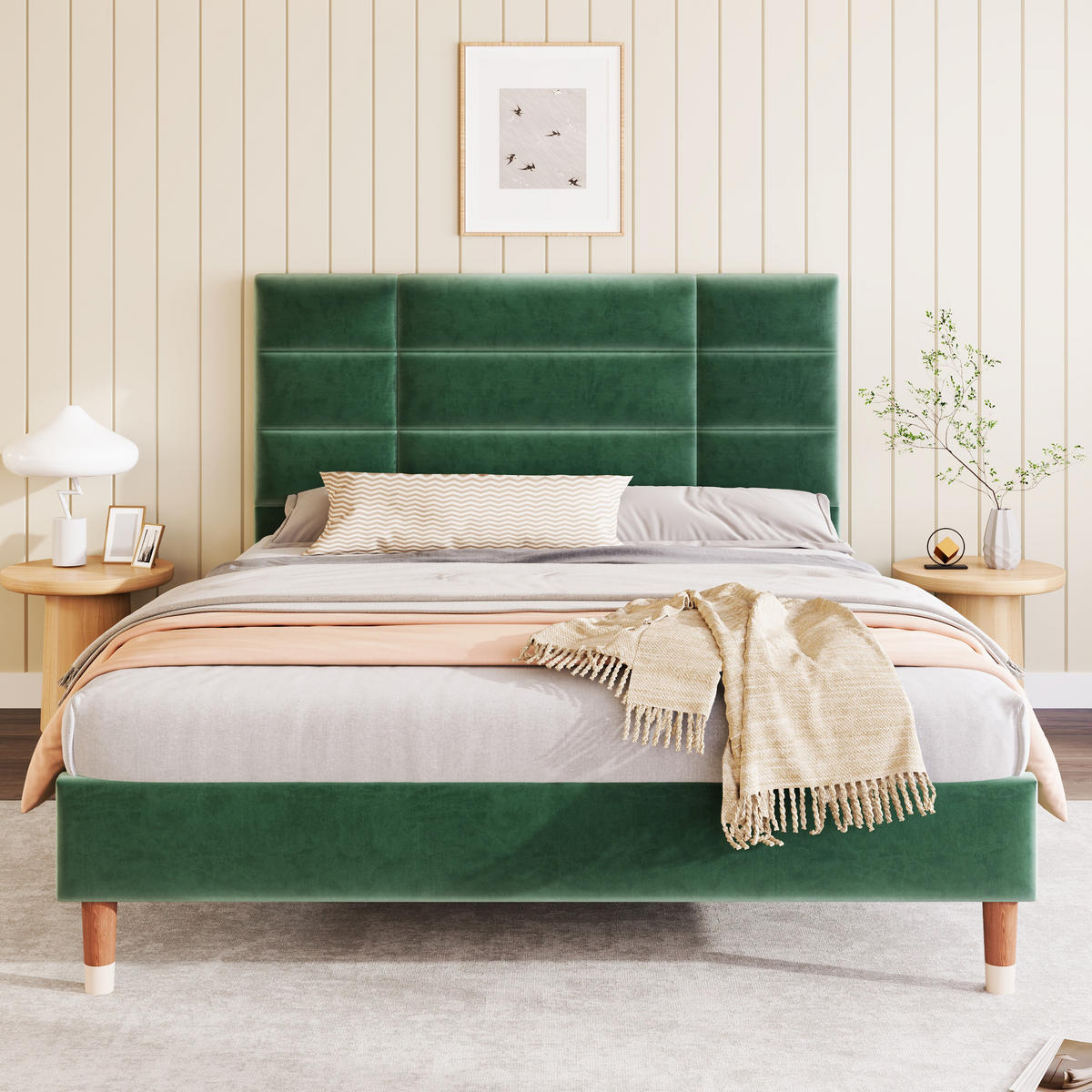 POLSTERBETT 140/200 cm mit Lattenrost, Samtbezug, Stauraum unter dem Bett, grün - Grün, Textil (140/200cm) - Redom