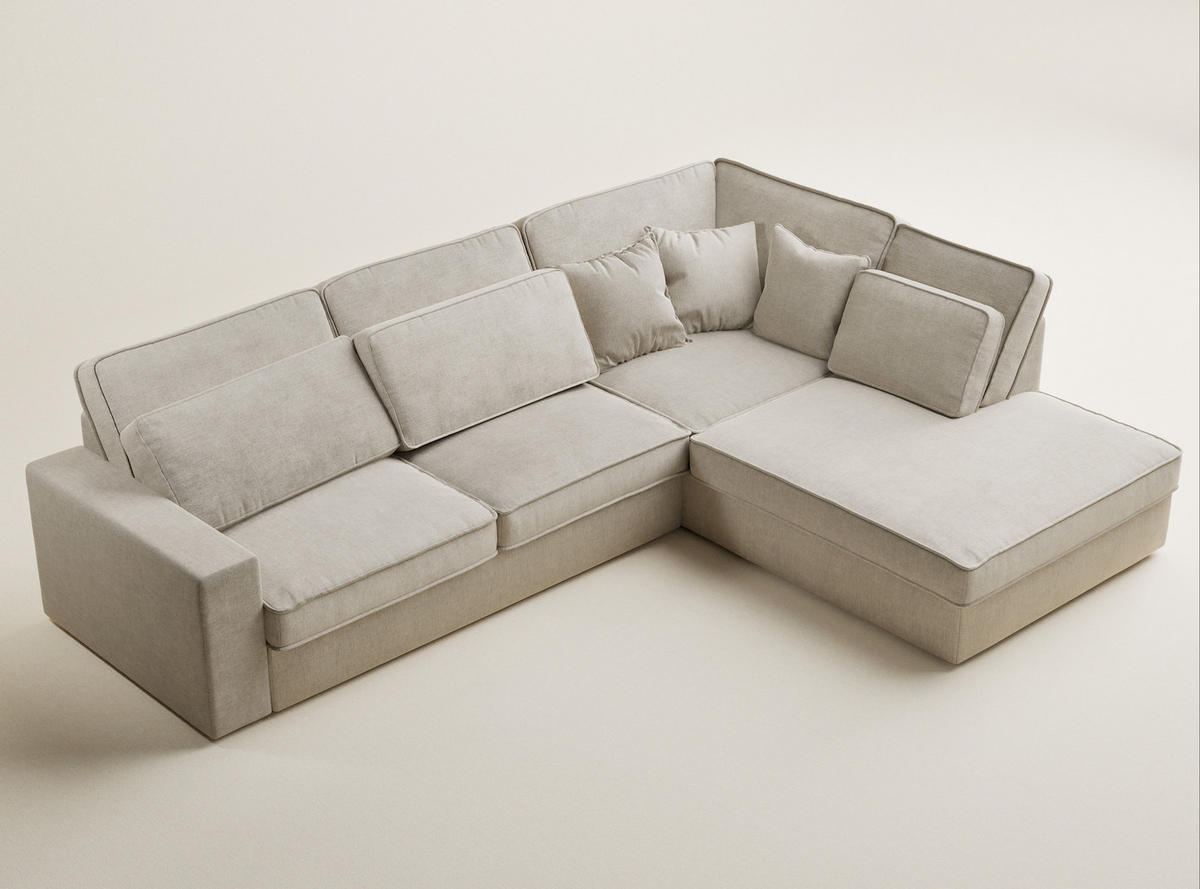 ECKSOFA Kirou Beige Chenille-Stoff - Rechts Seite - Beige/Schwarz, Holz/Holzwerkstoff (311/225cm) - Maison de Reve