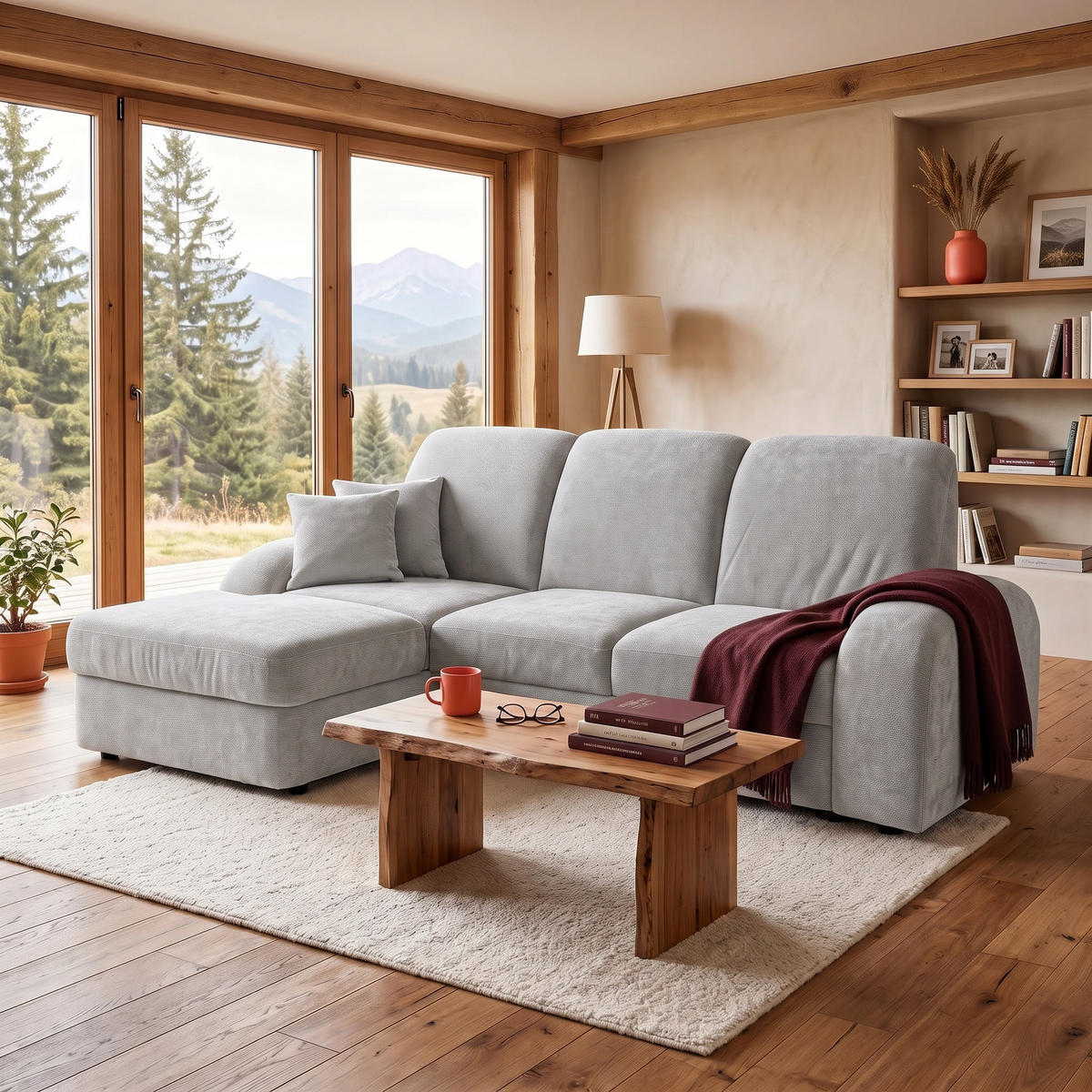 ECKSOFA VIBE S Links mit Schlaffunktion 130x202 Chenille Hellgrau - Hellgrau/Schwarz, Holz/Kunststoff (250/160cm) - Muffo