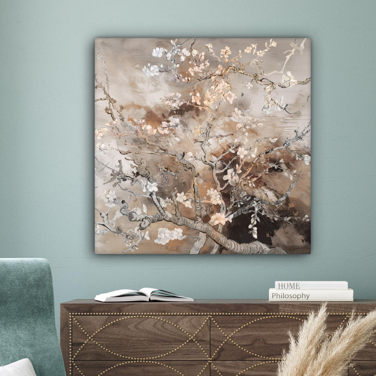 LEINWANDBILD Mandelblüte - Kunst - Van Gogh - Beige - Abstrakt 90x90 cm - Braun, Textil (90/90cm) - MuchoWow