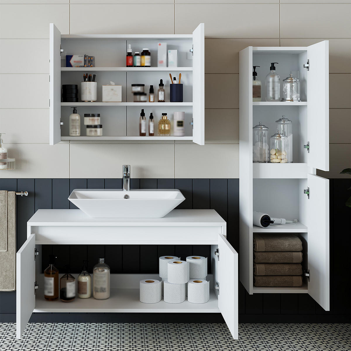 BADMÖBEL Set ATLANTIC-100 4-teilig - Weiß, Holzwerkstoff (100/150/45cm) - Roomart