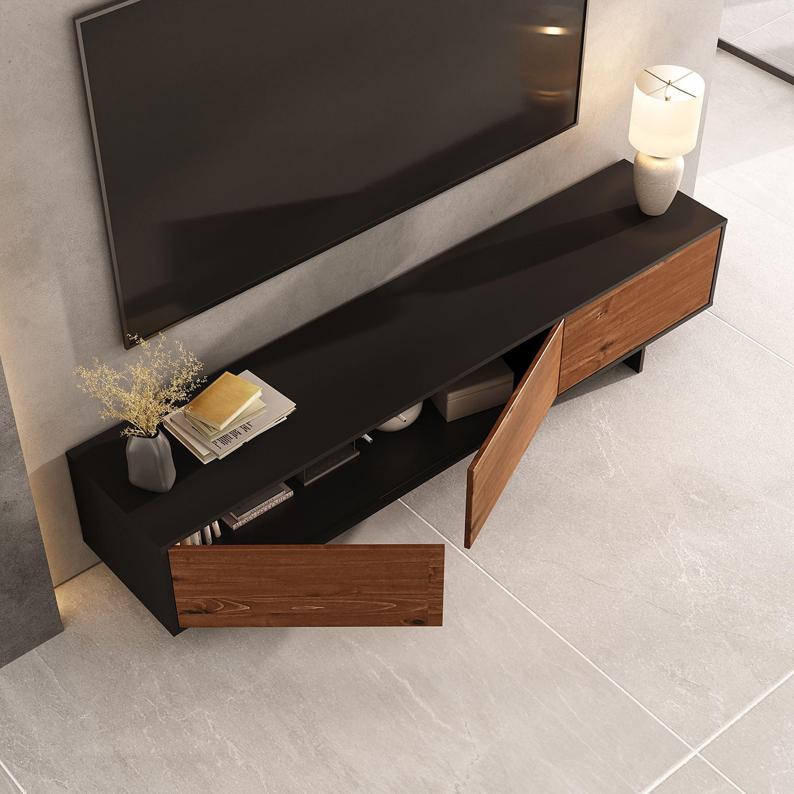 Thumbnail - Idimex Lowboard, Schwarz, Kastanien, Holz, Mode, 184x42x39 cm, FSC Mix, Wohnzimmer, Wohnwände, Lowboards, Lowboards steh...