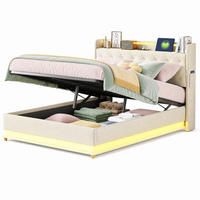 ČALOUNĚNÁ POSTEL 140/200 cm v béžové barvě s LED, USB a úložným prostorem - béžová, kov/kompozitní dřevo (140/200cm) - CHICFURN