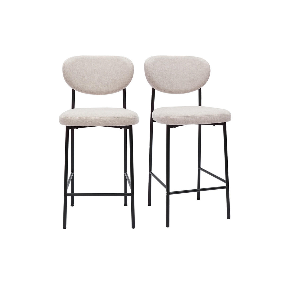 BARHOCKER Stoff Samteffekt Beige H65 2er-Set BREKA - Beige, Textil (52/96.5/44.5cm) - Miliboo