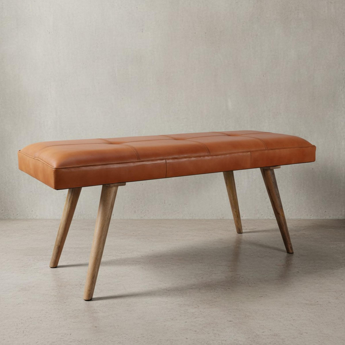 SITZBANK – Ziegenleder/Massivholz, Retro-Stil, 200 kg Belastbarkeit - Braun, Mangoholz/Leder (117/51/38cm) - KADIMA DESIGN