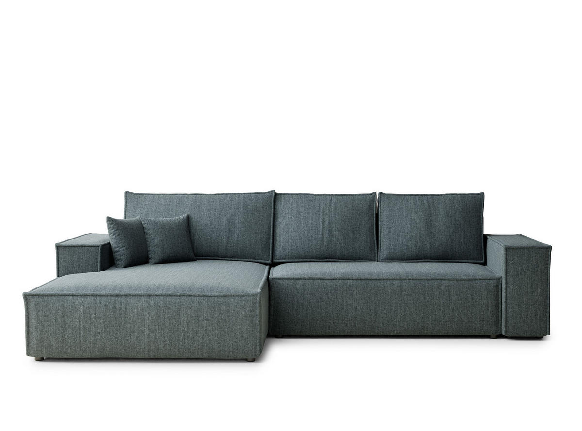 ECKSOFA Maze Blau Webstoff - Links Seite - Blau/Schwarz, Holz/Holzwerkstoff (185/294cm) - Maison de Reve