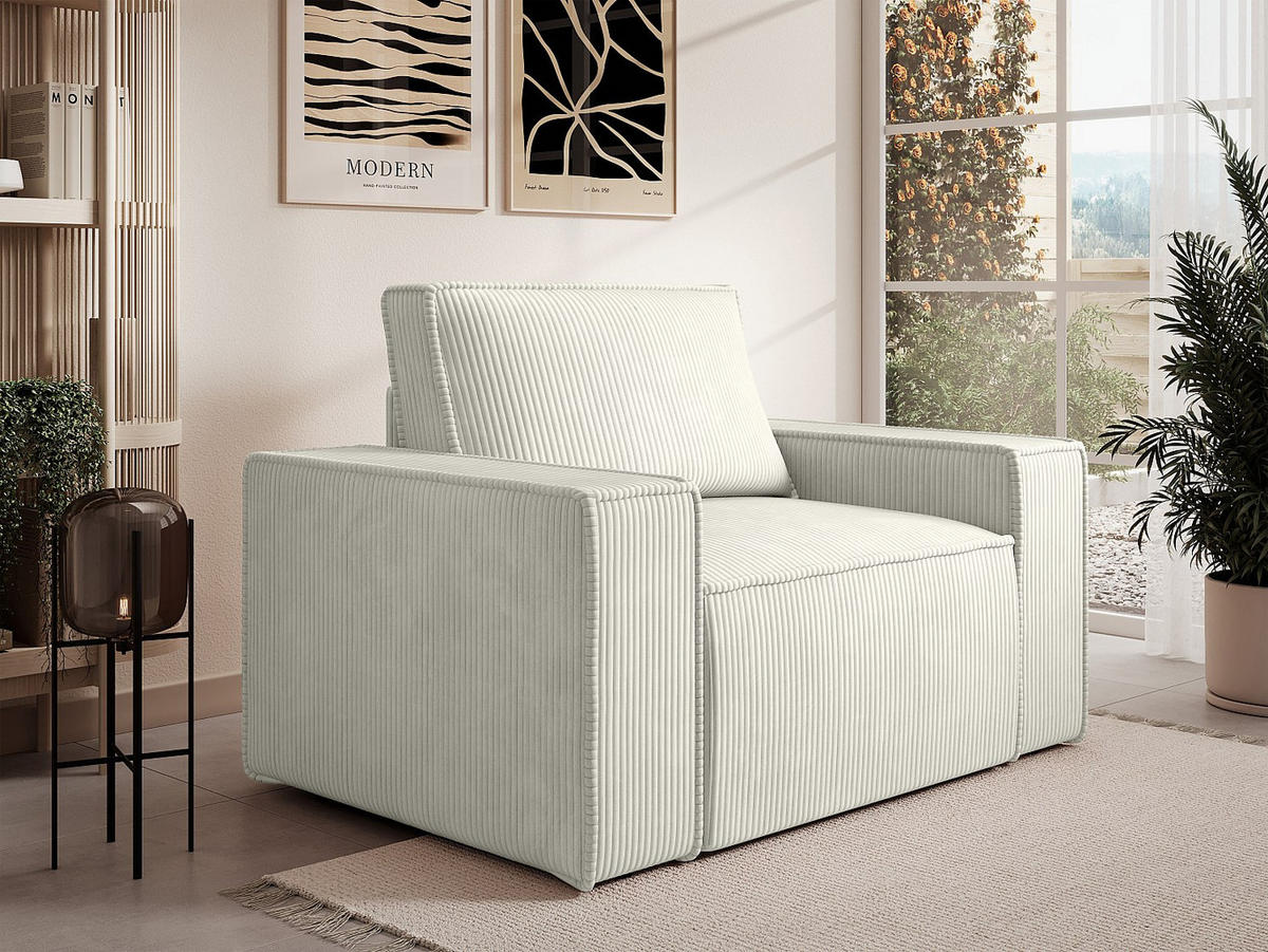 SESSEL mit gerader Rückenlehne - 1 Person-Sitzer - Samt, Stoff - Weiß - - Weiß, Textil (120/85/86cm) - Vente-Unique