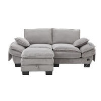 2-SITZER SOFA Cord Hellgrau mit Hocker, USB-C und Seitentaschen - Hellgrau, Holzwerkstoff/Kunststoff (190/132cm) - WISHDOR