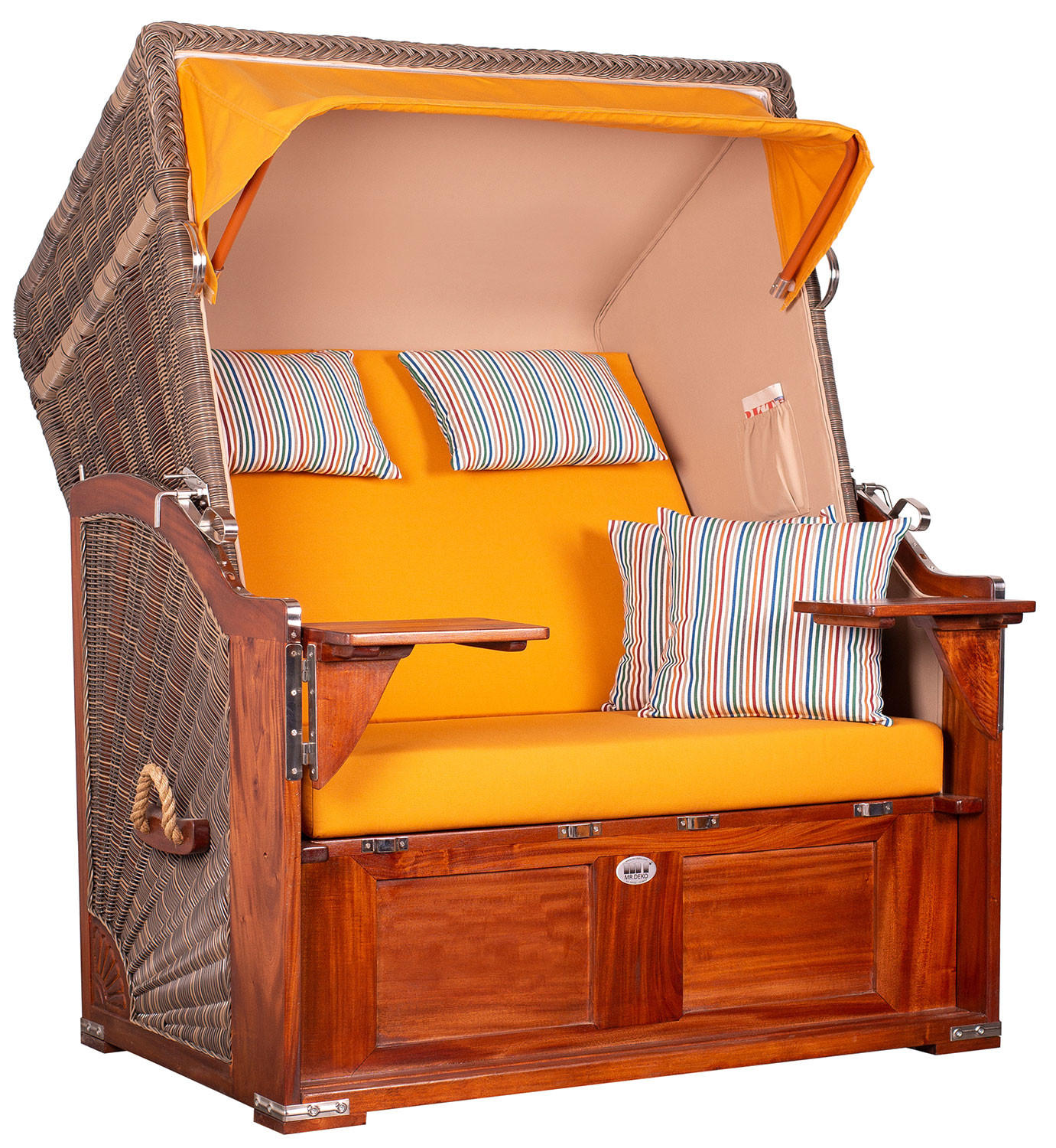 STRANDKORB Seeblick 2 Sitzer Mahagoni - Gelb/Braun, Metall (125/170/80cm) - Mr. Deko
