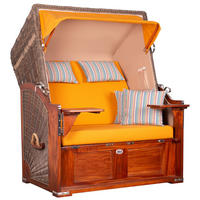 STRANDKORB Seeblick 2 Sitzer Mahagoni - Gelb/Braun, Metall (125/170/80cm) - Mr. Deko