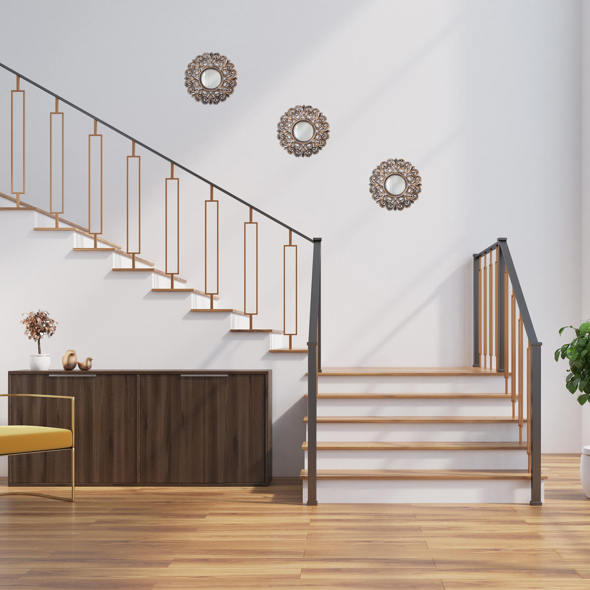 3 x zrkadlá - medená, plast/sklo (25/25/2cm) - Relaxdays