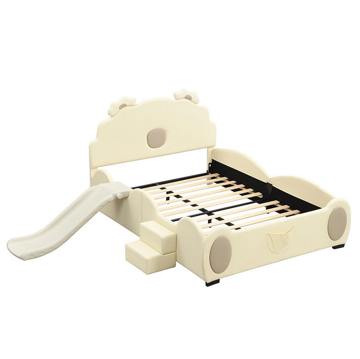 KINDERBETT 140/200 cm in Beige mit Rutsche und Leiter - Beige, Kunststoff (140/200cm) - BEAOK