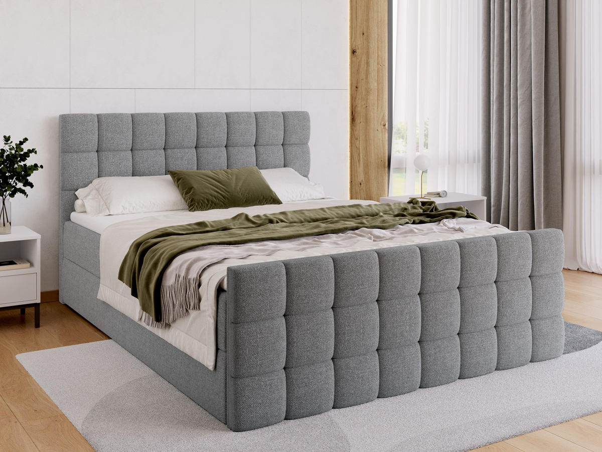 BOXBETT Dakota Duo mit Topper 160/200 Grau - Grau, Holz/Textil (160/200cm) - Bromarkt