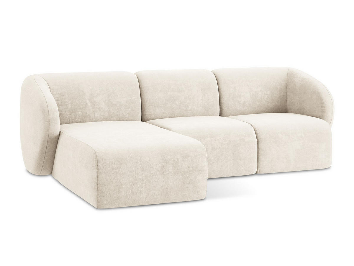ECKSOFA Links Chenille Stoff Beige - Creme/Schwarz, Holzwerkstoff/Kunststoff (248/166cm) - Makamii