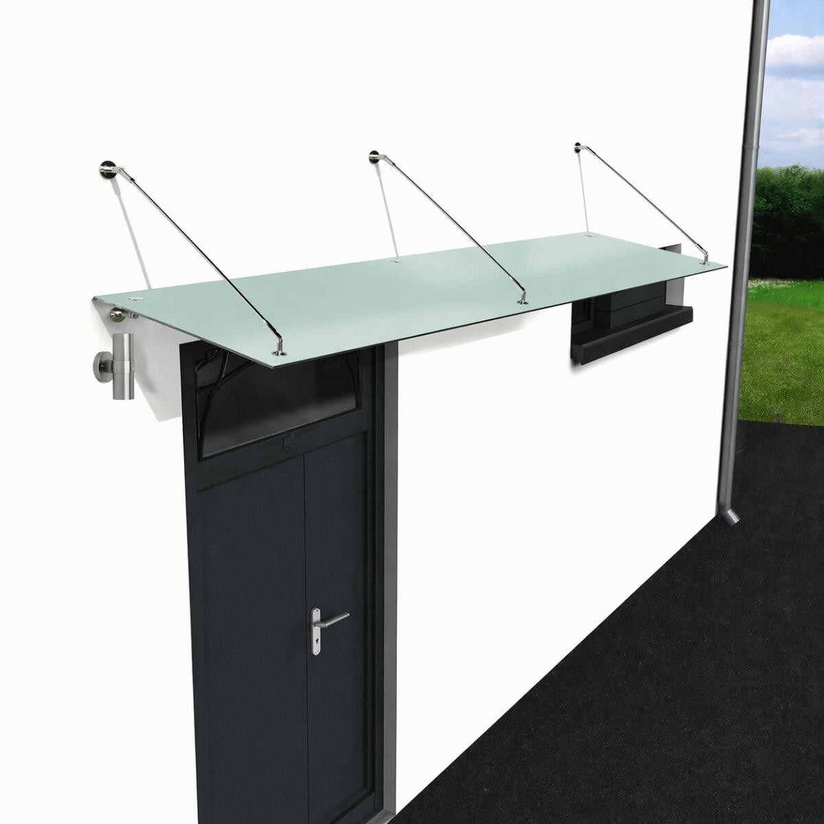 GLASVORDACH 200x90 cm Sicherheitsglas Edelstahl Satiniert Str-Silber - Weiß, Glas (200/1.31/90cm) -  Glaswerk Westfalen