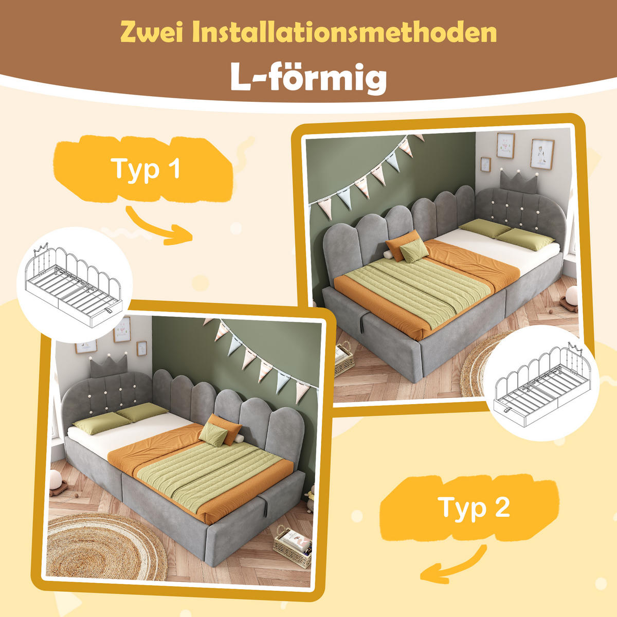 POLSTERBETT 90/200 cm aus Samt mit hydraulischem Stauraum und Kronen-Gitter-Design, Grau - Grau, Holz (90/200cm) - Redom