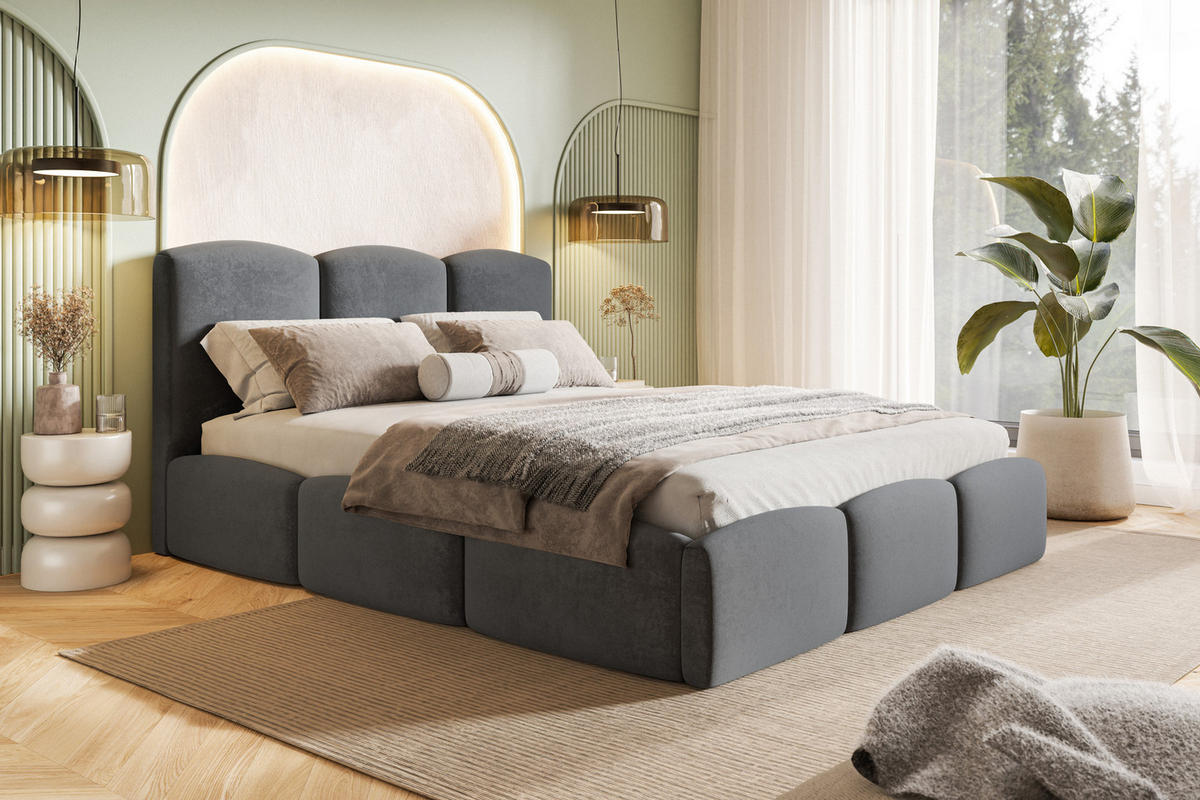 POLSTERBETT 160x200 Roma Slim mit Bettkasten, Lattenrost, Velvet Dunkelgrau - Dunkelgrau, Holz/Textil (160/200cm) - Emporius