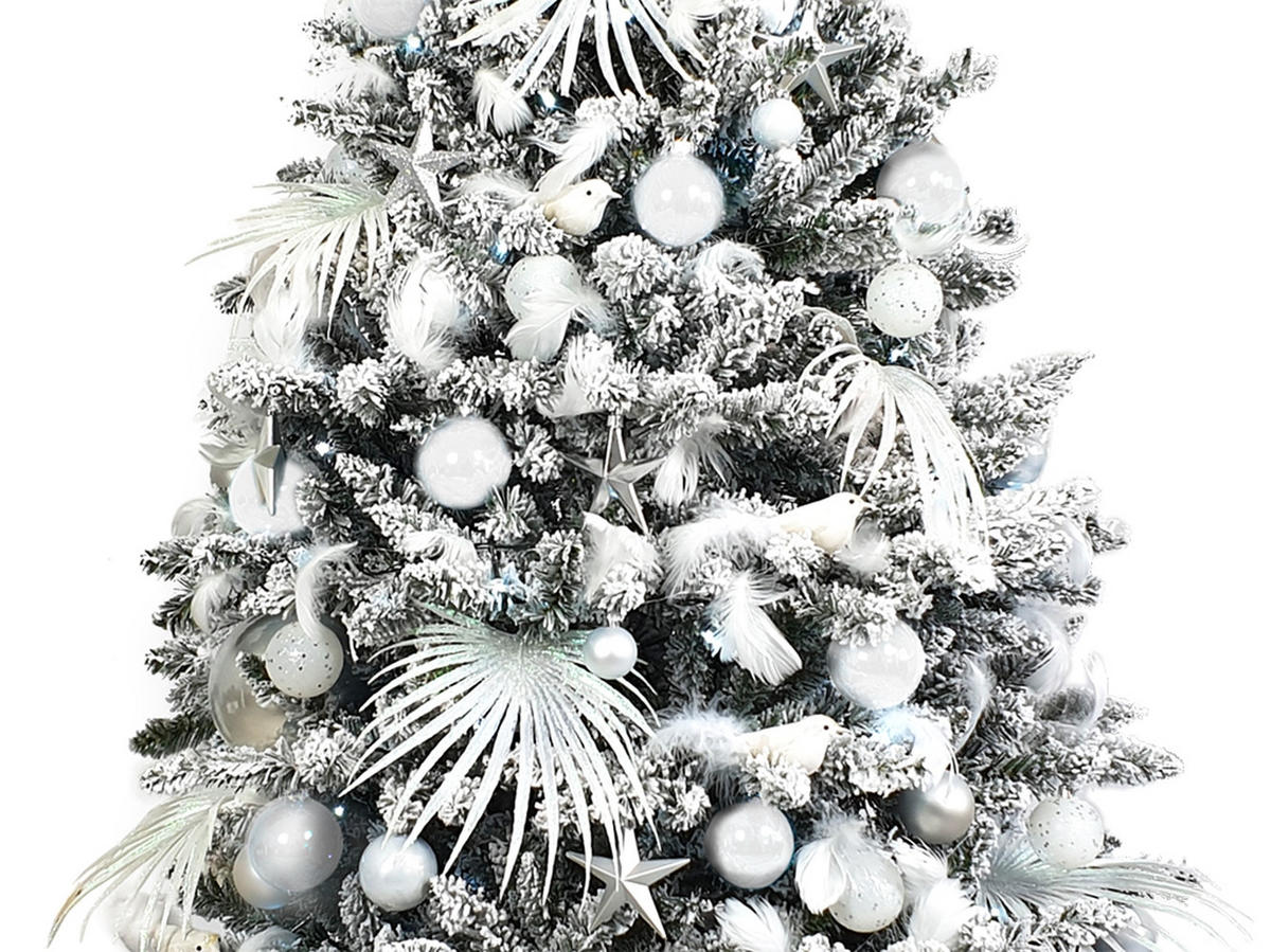 LAALU CHRISTBAUMKUGEL-SET 109 Stück in Luxusbox POLAR WHITE für Weihnachtsbäume 120-210 cm - Silberfarben/Weiß, Kunststoff/Textil (55/50/75cm) - LAALU