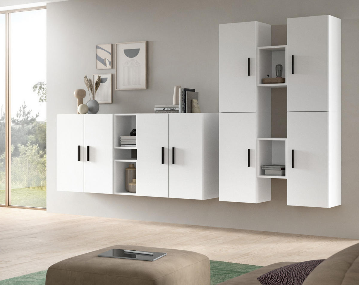 WOHNWAND weiß 259 x 184 cm, Wohnkombination hängend / stehend - Schwarz/Weiß, Holzwerkstoff/Kunststoff (259/151/34cm) - Inn.Furn