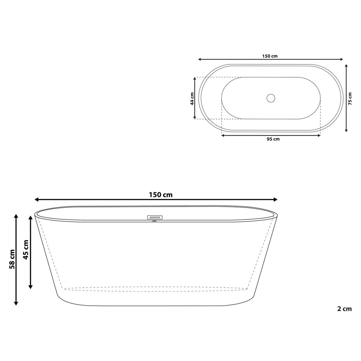 BADEWANNE FREISTEHEND 75x150x58 cm schwarz Havana - Schwarz, Kunststoff (75/58/150cm) - Beliani