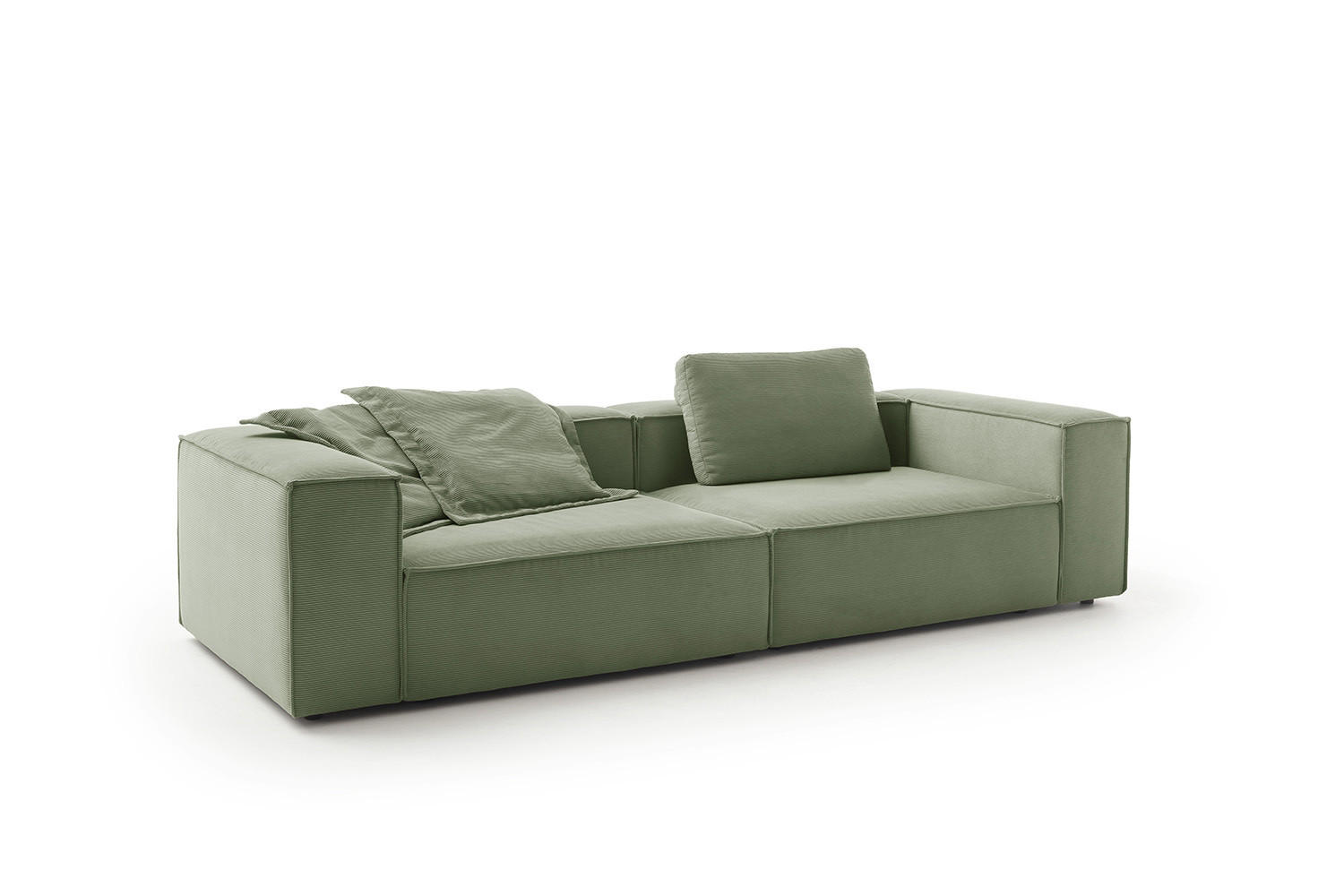 SOFA CARMO Grün Cord - Schwarz/Olivgrün, Kunststoff/Textil (306/68/118cm) - KAWOLA