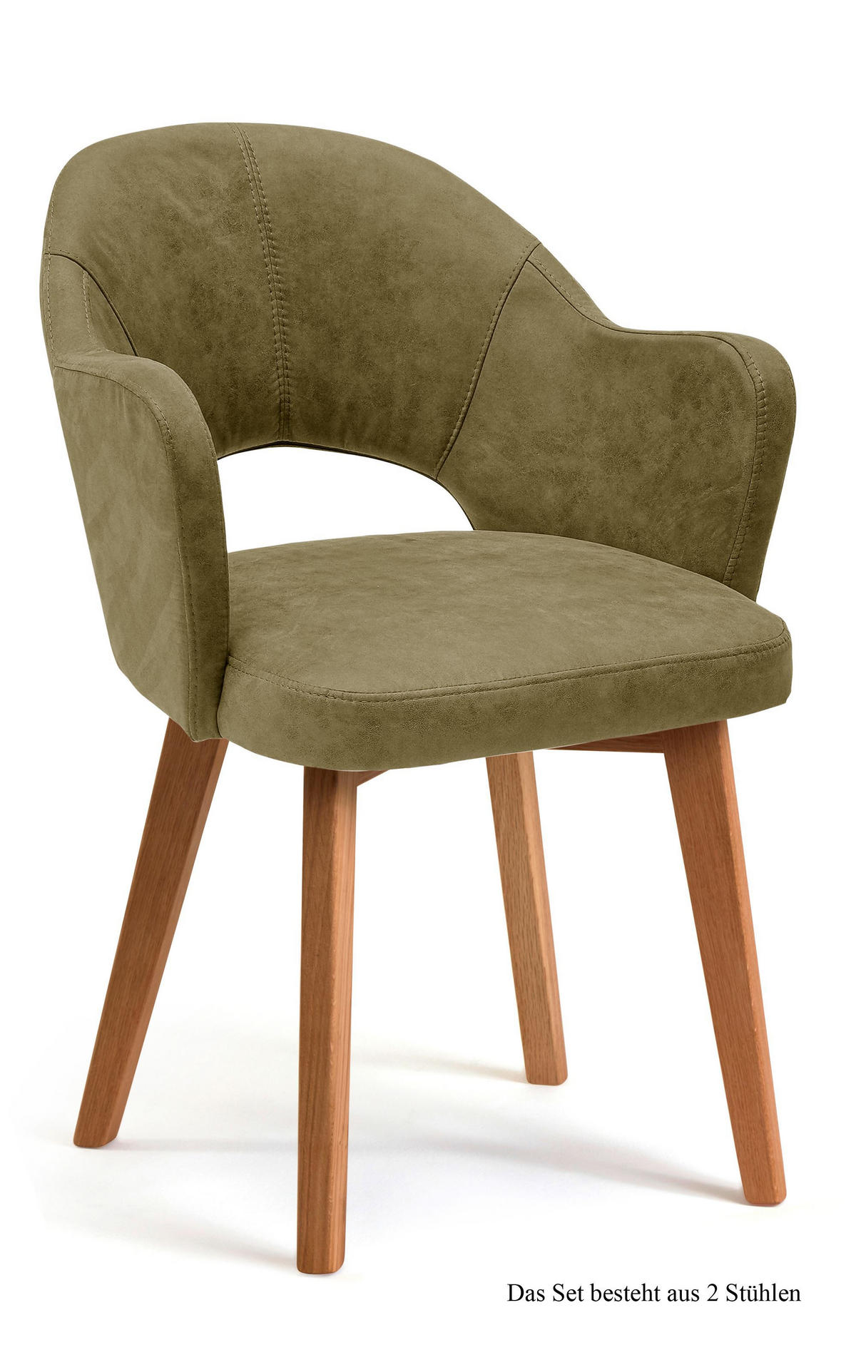 ARMLEHNSTUHL (2er-Set) Darsie 59x87x61 Eiche geölt/Olivgrün - Eichefarben/Olivgrün, Kunststoff (61/87/59cm) - 58aufmkessel