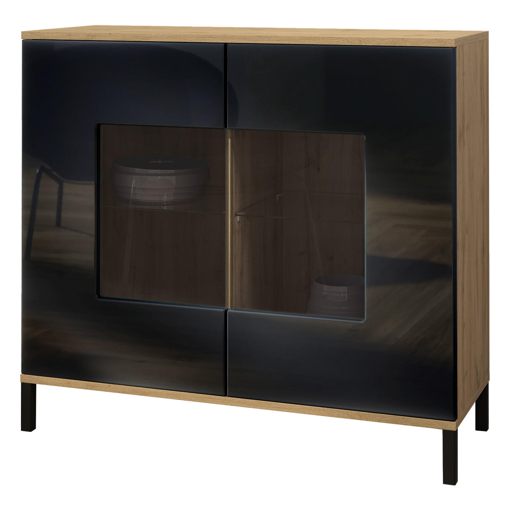 Vladon Kommode Schwarz Hochglanz 92.5x83.5x35 cm