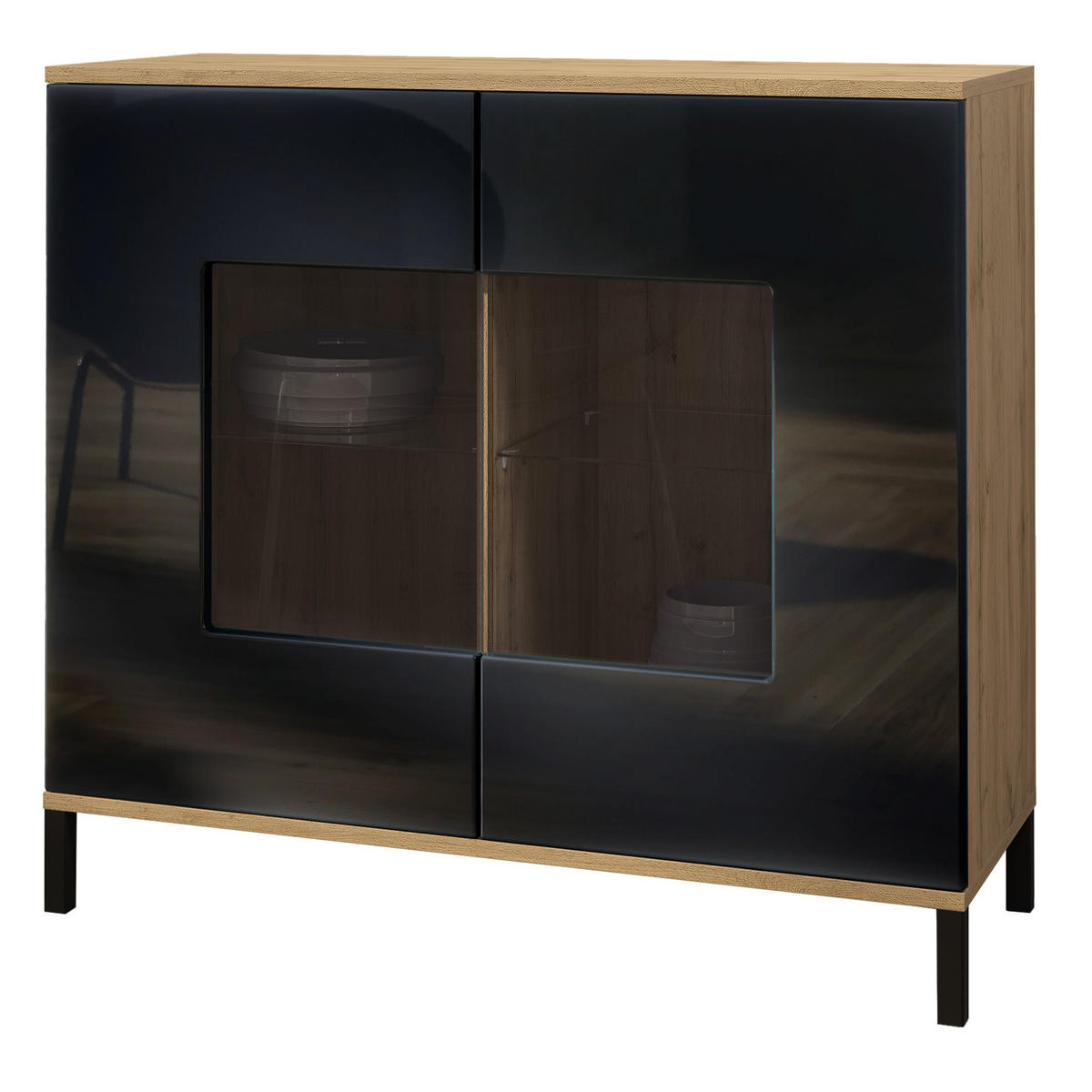 KOMMODE Grömitz Schwarz Hochglanz - Schwarz Hochglanz, Holzwerkstoff (92.5/83.5/35cm) - Vladon