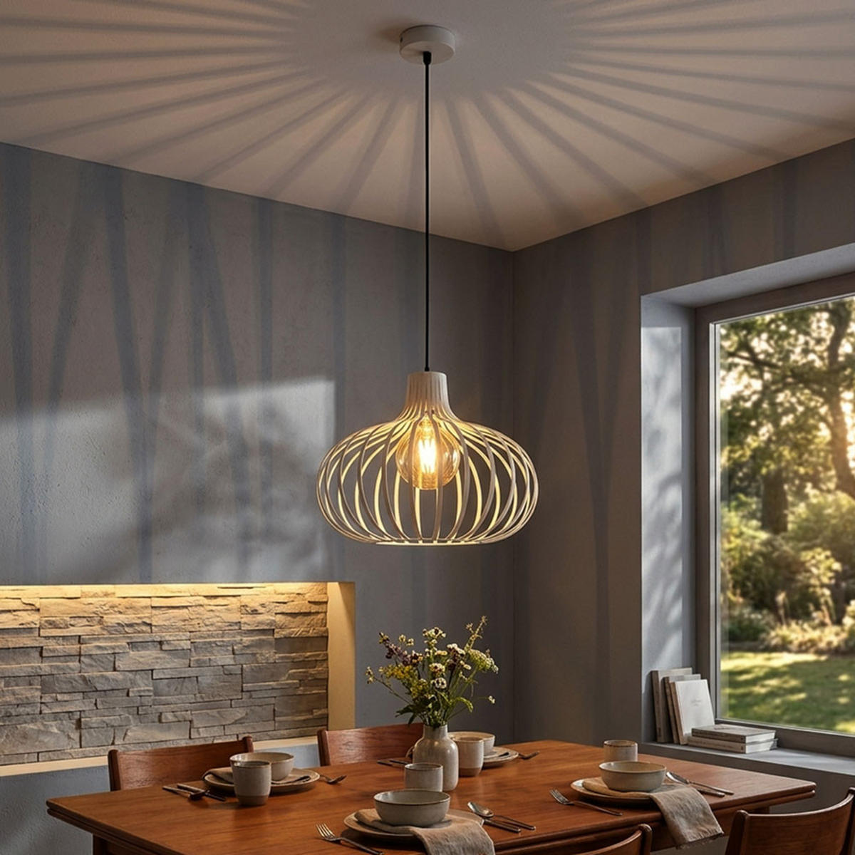 PENDELLEUCHTE MATEO Metall beige - Beige, Metall (40/40/150cm) - Globo Lighting