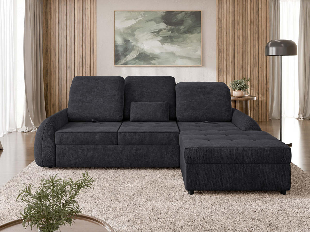 ECKSCHLAFSOFA Soreno, Seite: Rechts - Anthrazit/Schwarz, Holz/Kunststoff (176/255cm) - MIRJAN24