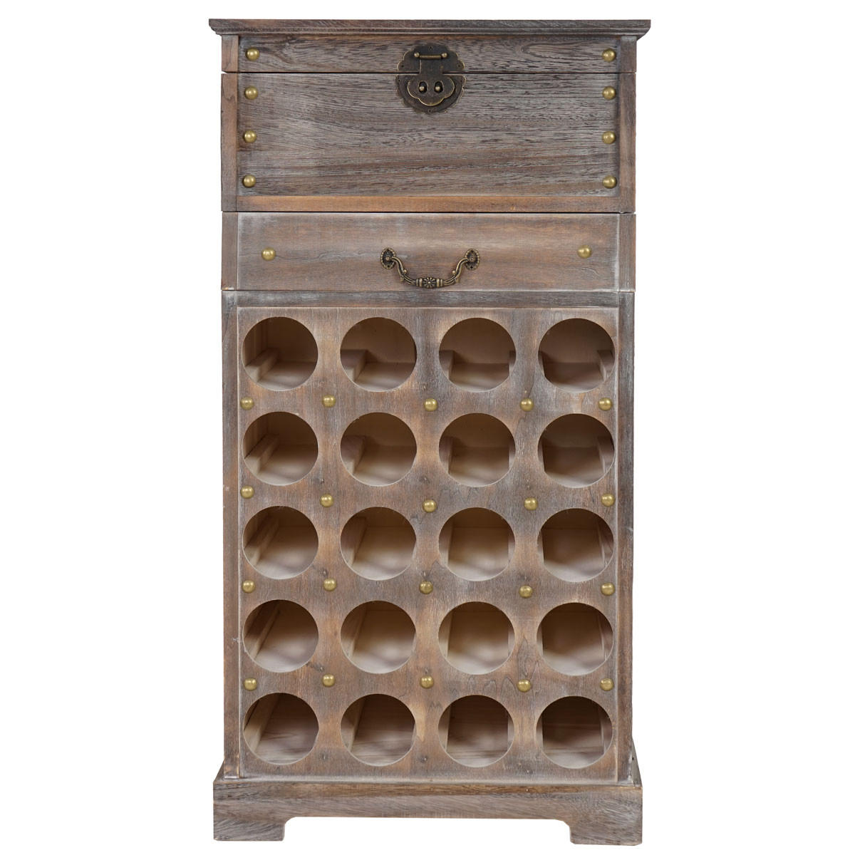WEINREGAL mit Schublade und Truhe Flaschenregal für 20 Flaschen 94x48x31cm Shabby-Look, Vintage Braun - Braun, Holz (48/94/31cm) - BERLINLODGE