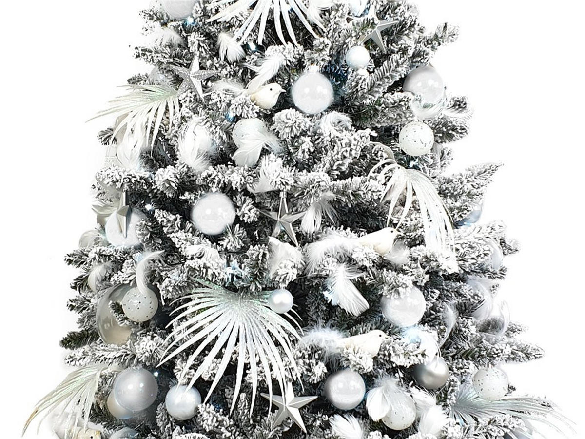 WEIHNACHTSBAUMSCHMUCK-SET POLAR WEISS, 200-teilig, für Weihnachtsbäume 300–600 cm - Silberfarben/Weiß, Kunststoff/Textil (60/50/80cm) - LAALU